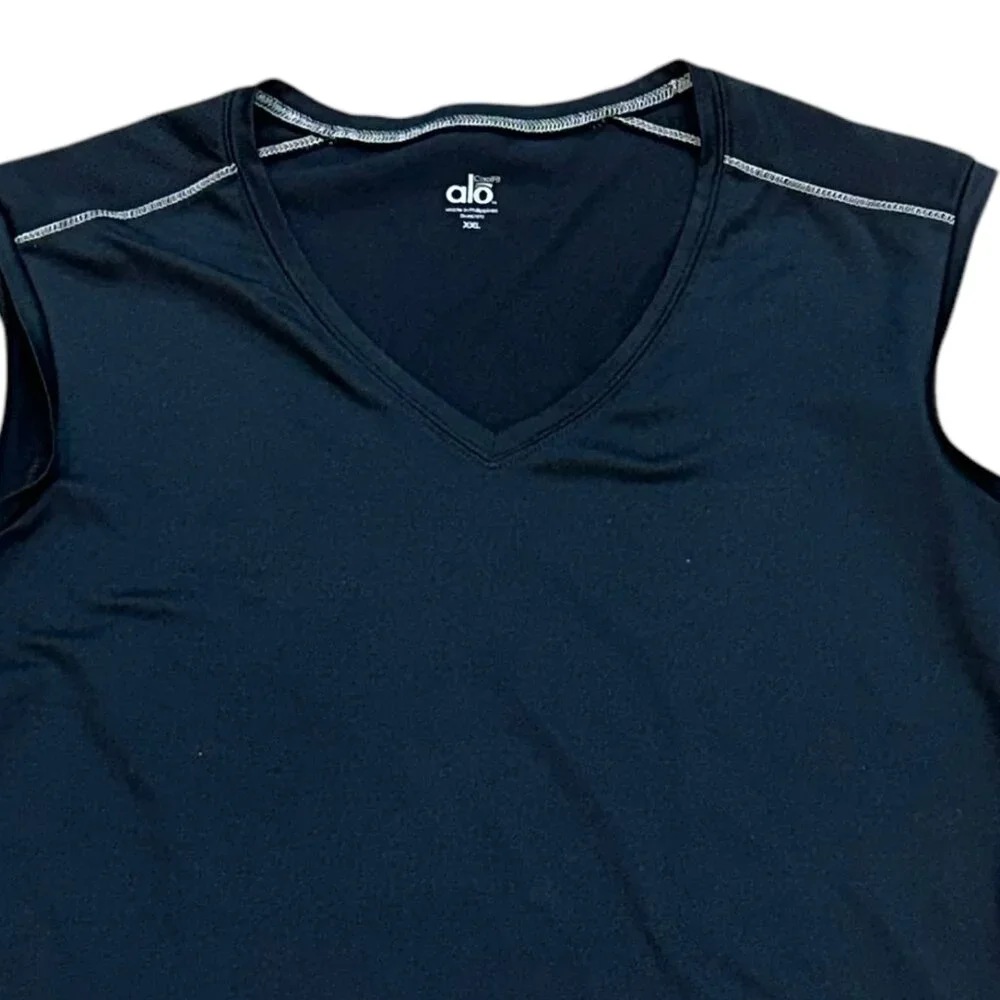 ALO Yoga Sleeveless CoolFit Athletic‎ Tank Top Black Workout Zipper Pocket XXL